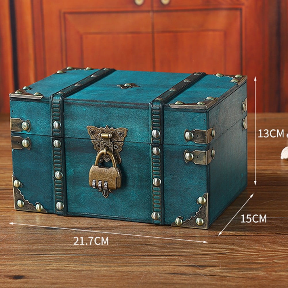 AFQH Retro wooden desktop storage lock storage box key password wooden treasure box