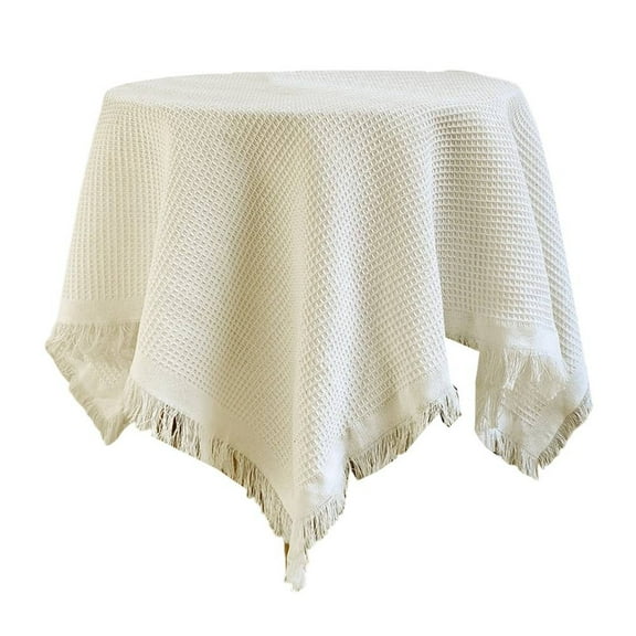 AFQH Round Tablecloth, Washable Linen Cotton Tablecloth, Wrinkle-Free, Tassel