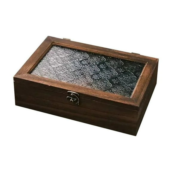AFQH Solid Wood Storage Box Begonia flower glass Large Wood Handcrafted Wooden Box Desktop Storage Decorative Box Retro Design Wooden Box Gift Box for Recipe Jewelry Keepsake Treasure
