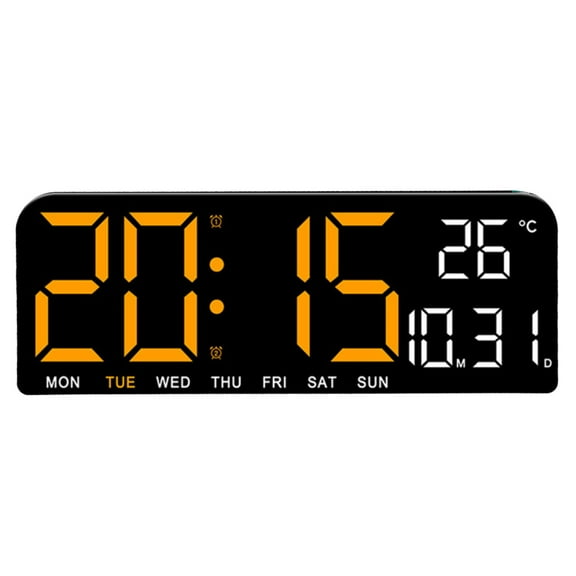 AFQH USB Powered Large Digital Wall Clock Temperature Date Week Timing Countdown Auto-Dimmer 2 Alarm 12/24H LED Alarm Clock Decor