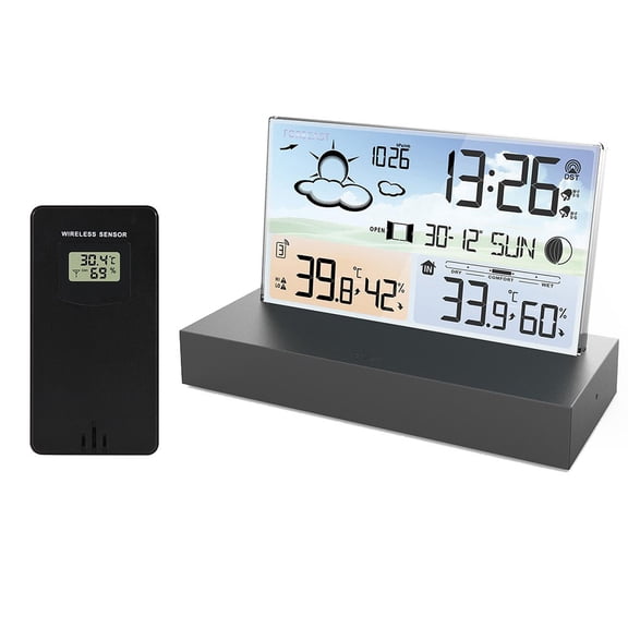 AFQH Weather Station with Outdoor Sensor Temperature ColorScreen Clock Multi Function