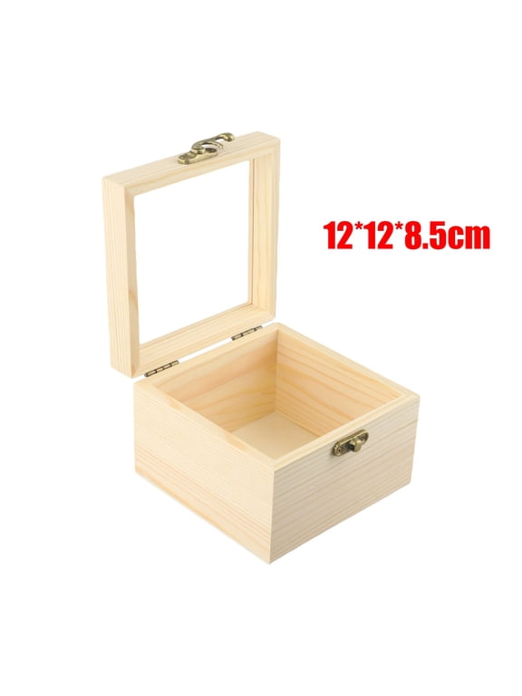 Wooden Square Hinged Storage Boxes Craft Gift Storage Container Dust Jewelry Box