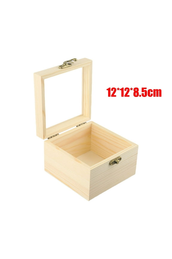 Wooden Square Hinged Storage Boxes Craft Gift Storage Container Dust Jewelry Box