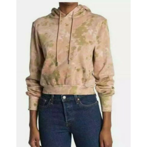 AFRM Women's Tie Dye Long Sleeve Cropped Hoodie Sweatshirts Green/Brown S, NWT