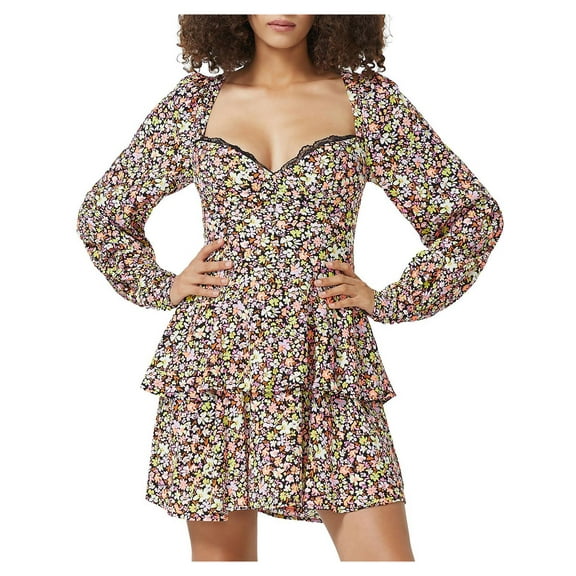 AFRM Womens Crepe Tiered Fit & Flare Dress