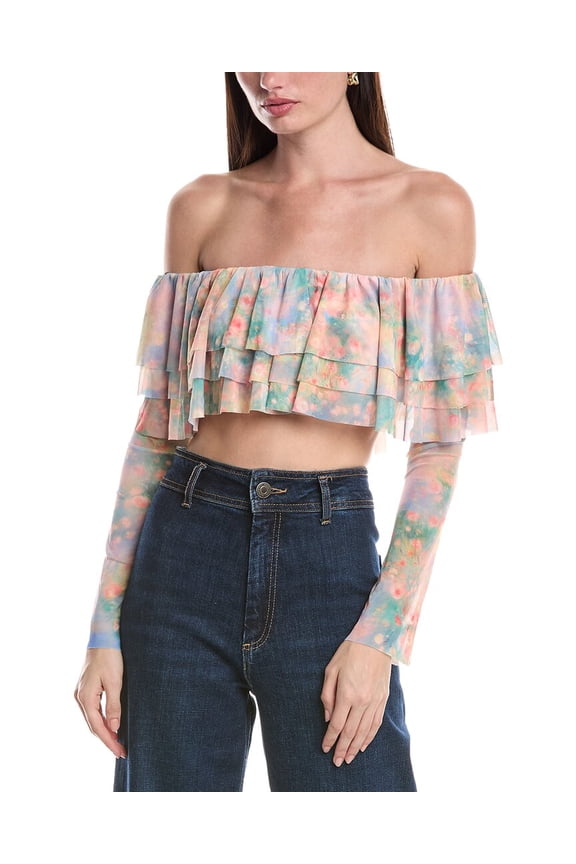 womens  Alma Ruffle Top, 1X, White
