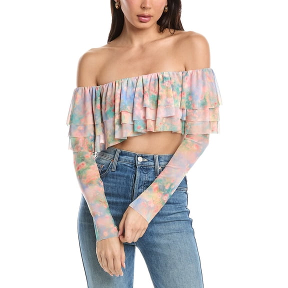AFRM womens Alma Ruffle Top, 2X, White