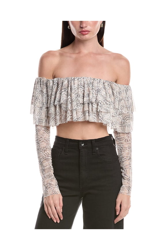 womens  Alma Ruffle Top, XXS, Grey