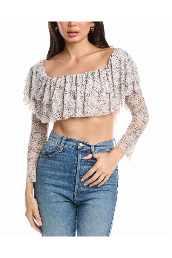womens Alma Ruffle Top, XXS, Grey
