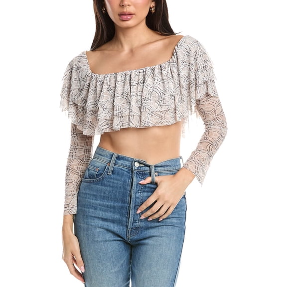 AFRM womens Alma Ruffle Top, XXS, Grey