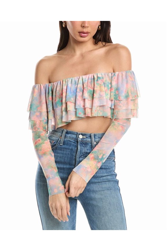 womens Alma Ruffle Top, XXS, White