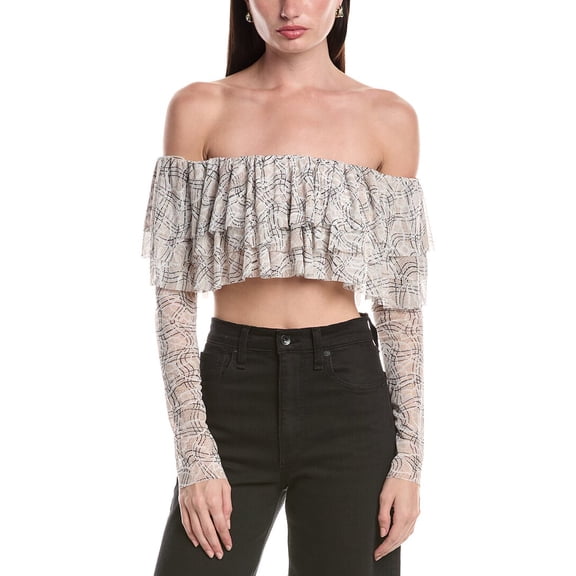 AFRM womens  Alma Ruffle Top, m, Grey