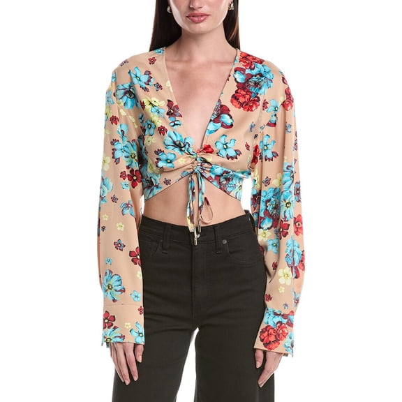 AFRM womens  Annalise Cinched Detail Woven Top, xs, Blue