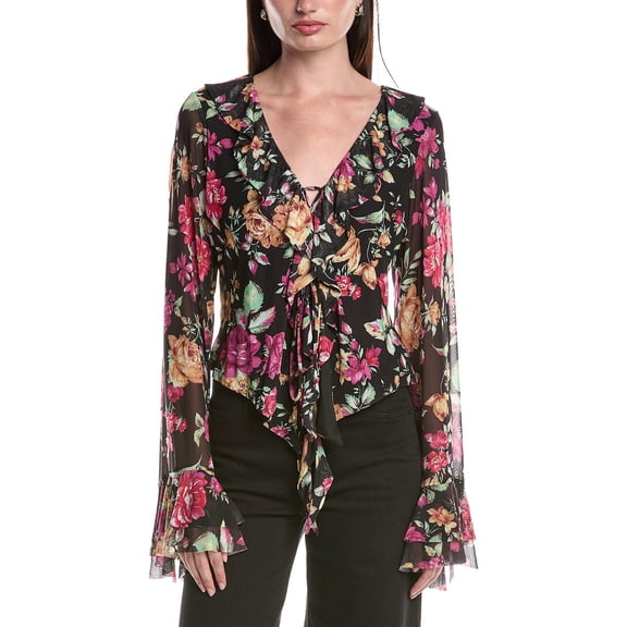AFRM womens Cadence Ruffle Front Lace-Up Top, XXL