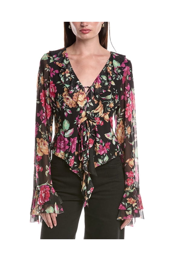 womens Cadence Ruffle Front Lace-Up Top, XXL