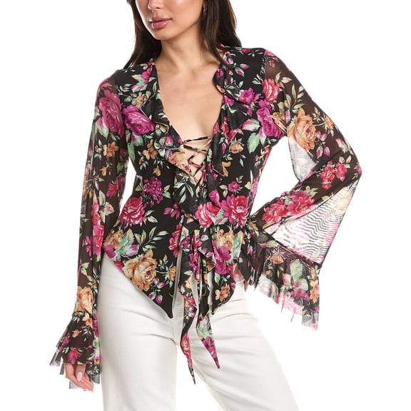 AFRM womens Cadence Ruffle Front Lace-Up Top, XXL