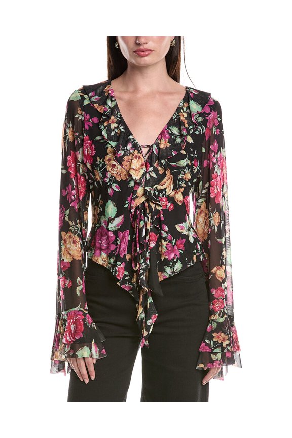 womens Cadence Ruffle Front Lace-Up Top, XXS