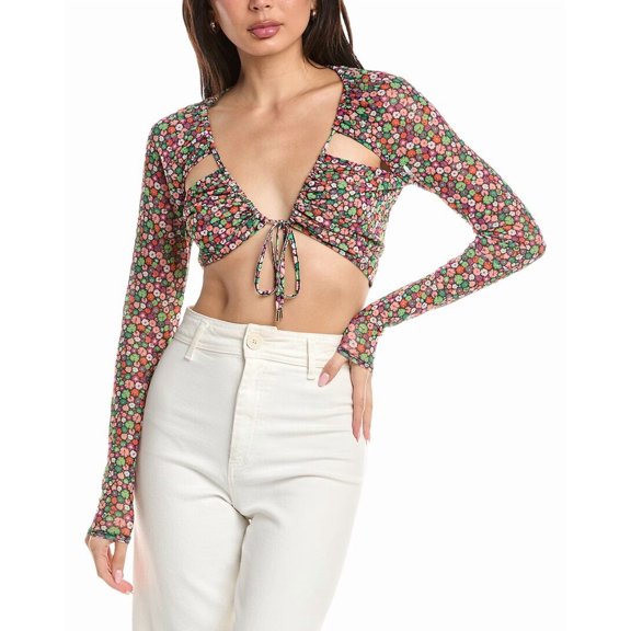 AFRM womens Charmin Tie Front Detail Mesh Top, m
