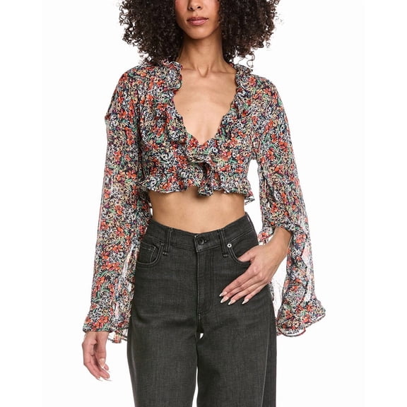 AFRM womens Clinton Wide Sleeve Top, XXS, Navy