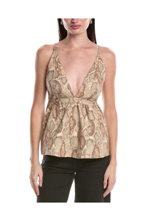 womens Declan Deep V-Neckline Peplum Top, xs, Brown