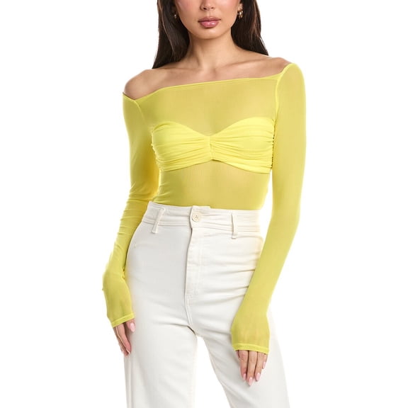 AFRM womens  Eagan Off-The-Shoulder Illusion Top, XXS, Yellow
