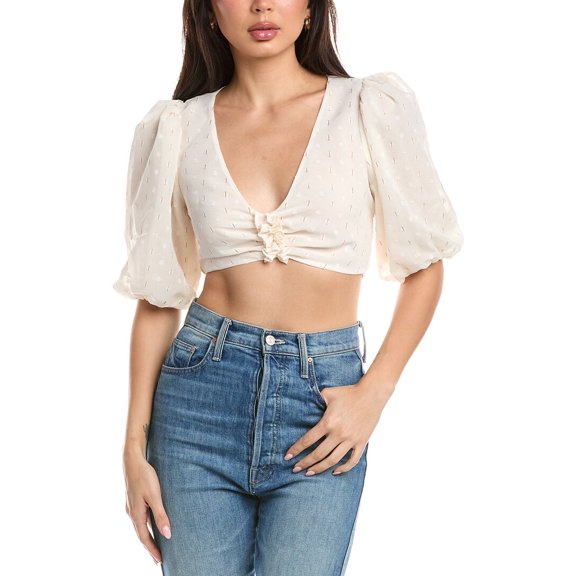 AFRM womens Emily Ruffle Top, l, White