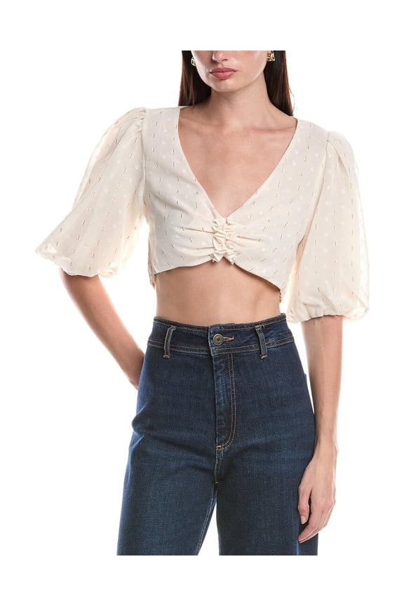 womens Emily Ruffle Top, s, White