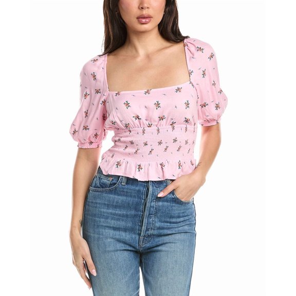 AFRM womens Haley Smocking Waist Puff Sleeve Top, s, Pink