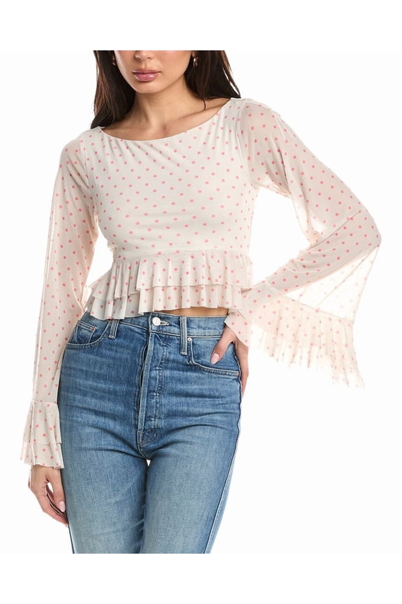 womens Inaya Ruffle Sleeve Crop Top, 1X, Red