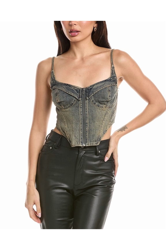 womens Iris Zip Front Corset Top, XXS, Grey
