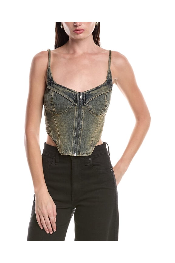 womens Iris Zip Front Corset Top, XXS, Grey
