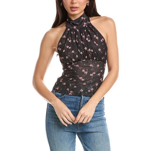 AFRM womens Lune Tie Neck Open Back Top, XXS, Black
