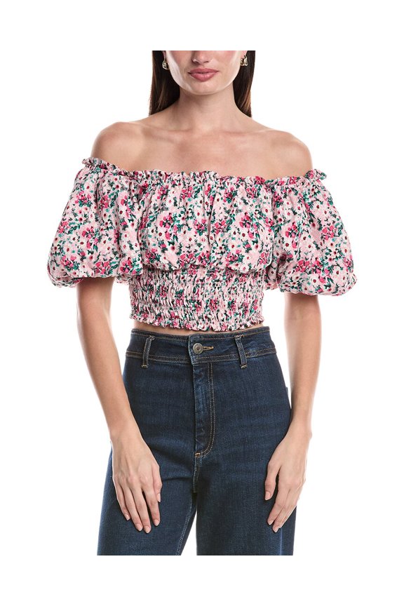 womens Mandy Off-The-Shoulder Smocking Woven Top, m, Pink