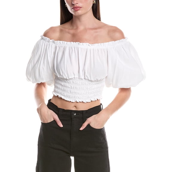 AFRM womens  Mandy Off-The-Shoulder Smocking Woven Top, m, White