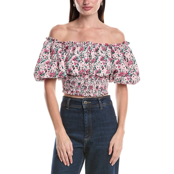 AFRM womens  Mandy Off-The-Shoulder Smocking Woven Top, s, Pink