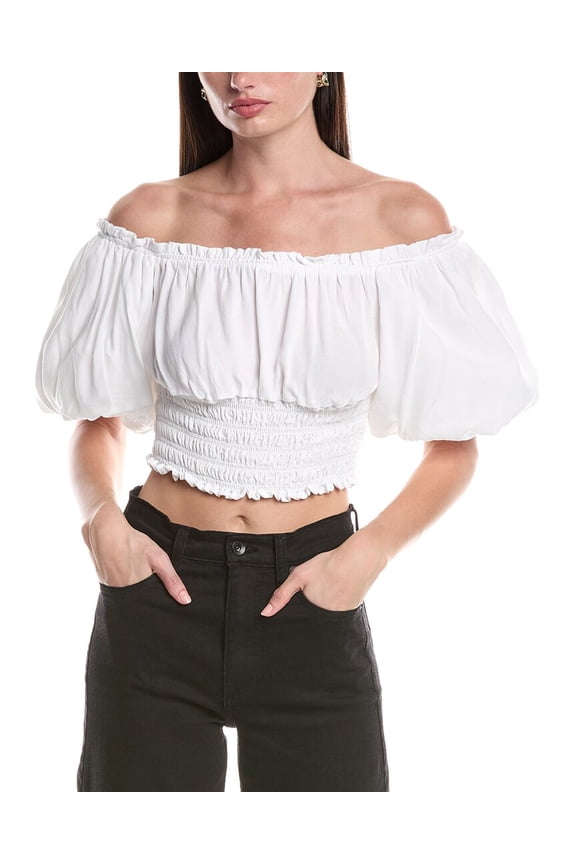 womens Mandy Off-The-Shoulder Smocking Woven Top, s, White