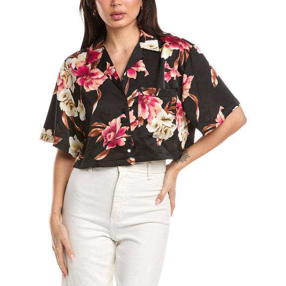 AFRM womens Santorini Crop Satin Shirt, xs, Black