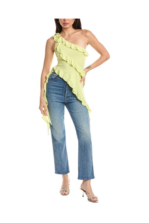 womens Vivica Asymmetrical Ruffle Top, s, Green