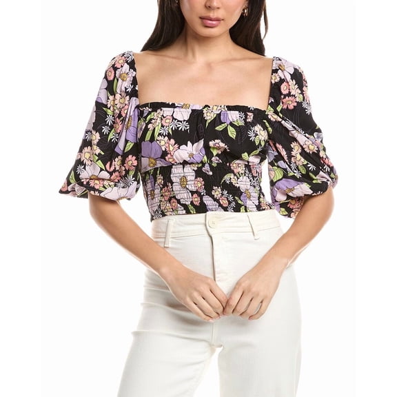 AFRM womens Waverly Puff Sleeve Top, XL, Black