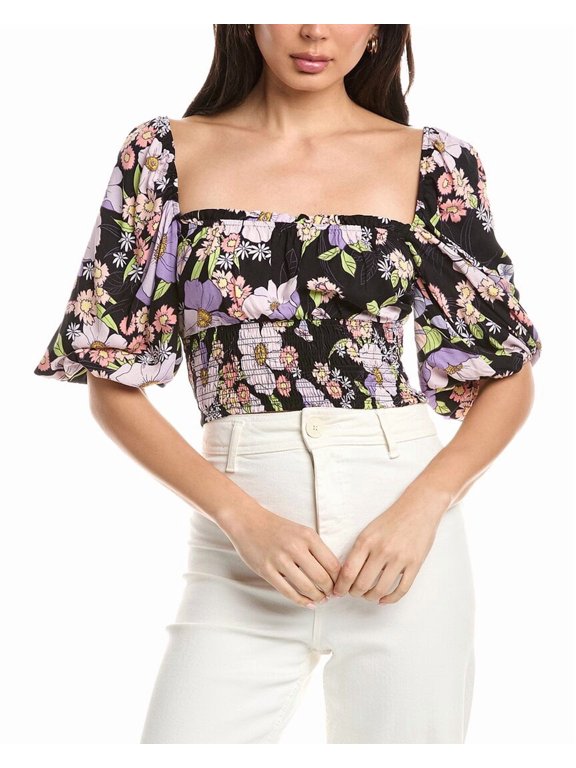 womens Waverly Puff Sleeve Top, l, Black