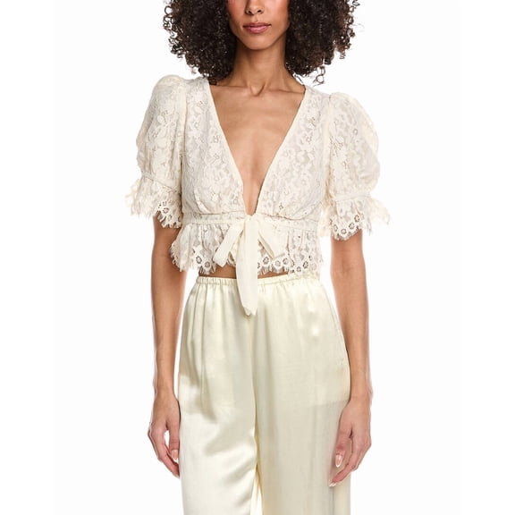 AFRM womens  Wayla Lace Tie Front Top, s, White