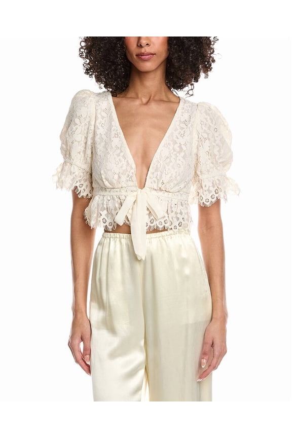 womens  Wayla Lace Tie Front Top, s, White