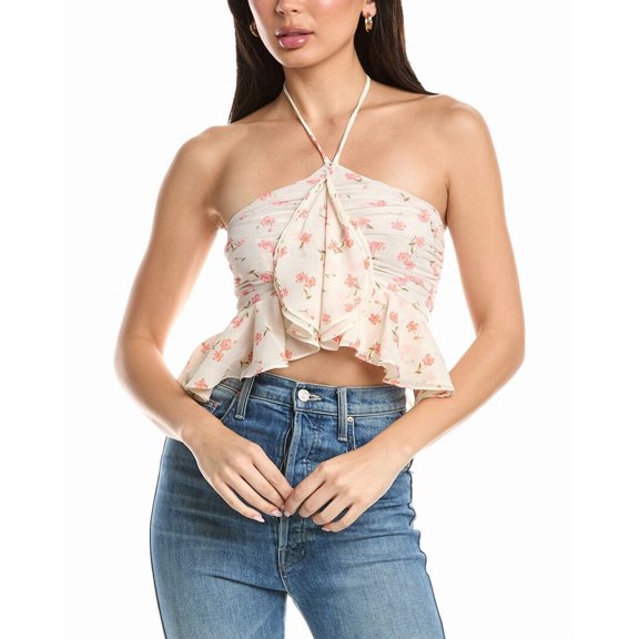 AFRM womens  Willie Halter Front Ruffle Top, l, White