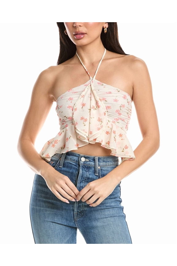 womens Willie Halter Front Ruffle Top, m, White