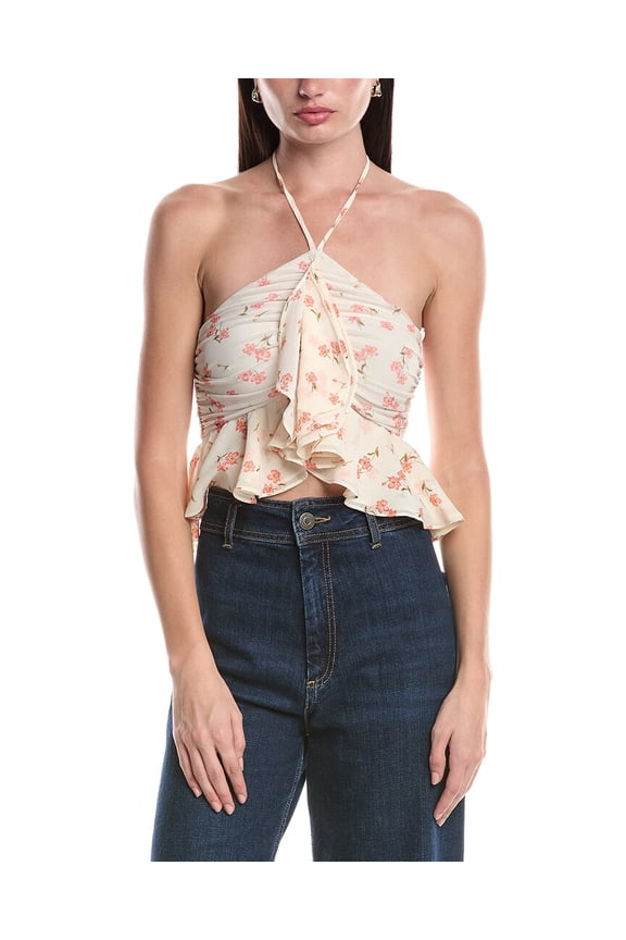 womens Willie Halter Front Ruffle Top, m, White