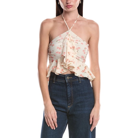 AFRM womens Willie Halter Front Ruffle Top, xs, White