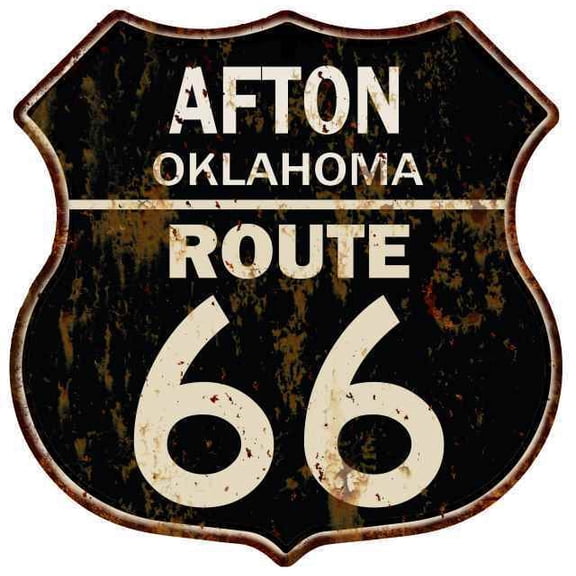 AFTON, OKLAHOMA Route 66 Shield Metal Sign Man Cave Garage Size: 12"x 12"
