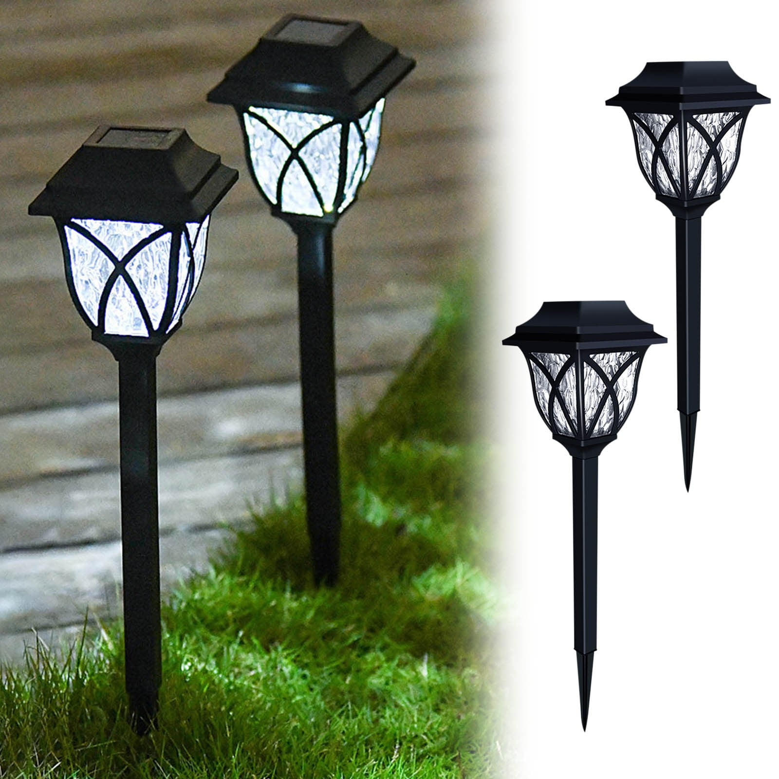 AFUADF 2024 New Outdoor Garden Glass Stainless Steel Yard LED Solar Lights Lamp 2PC,Garden Decor