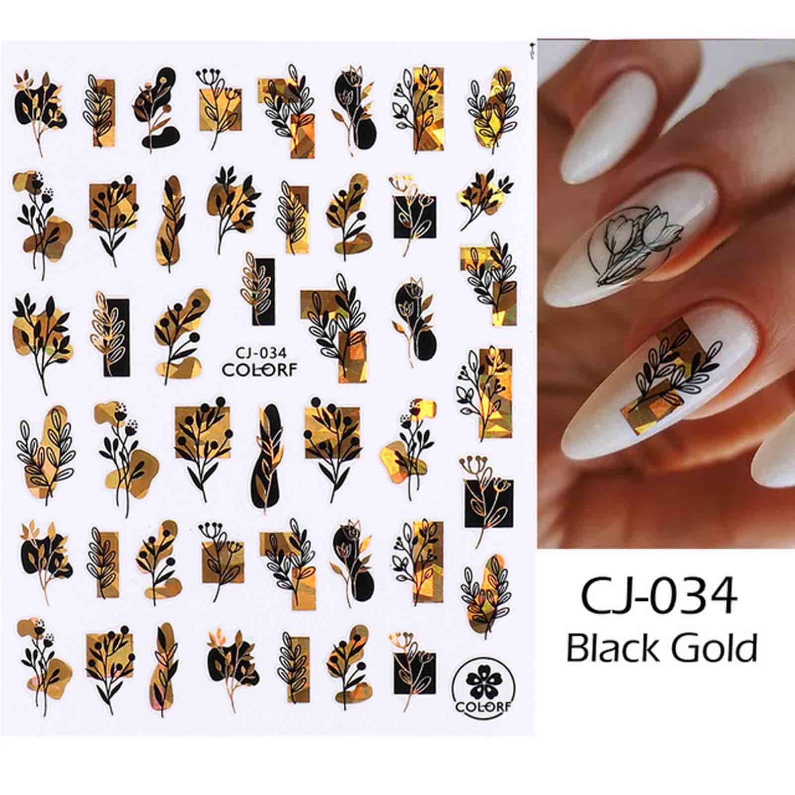 AFUADF CJflower Gold Leaves Nails Art Stickers Transfer Paper Design