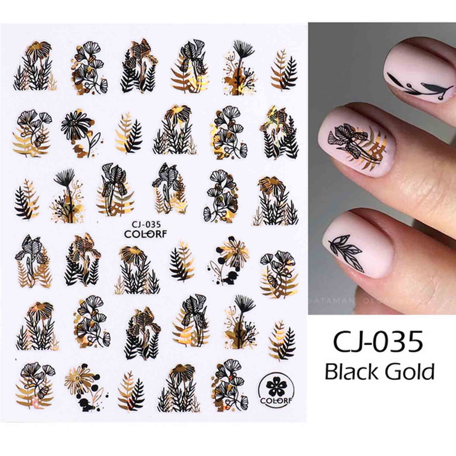 AFUADF CJflower Gold Leaves Nails Art Stickers Transfer Paper Design
